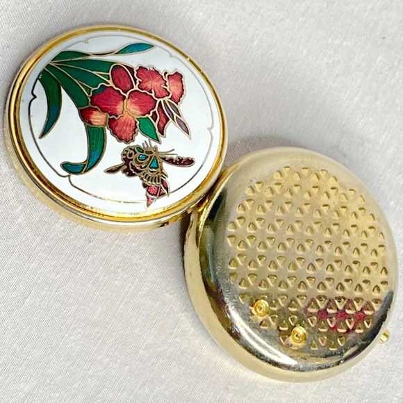 Butterfly Floral Cloisonne Metal Trinket Pill Box - Picture 5 of 9